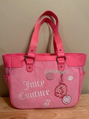 Juicy Couture Hot Pink Embroidered Tote with Patches